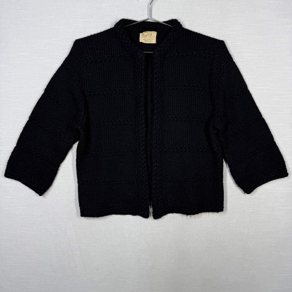 Vintage Danbern Original Cardigan Sweater Open Women Small Black Knit Orlon 60s